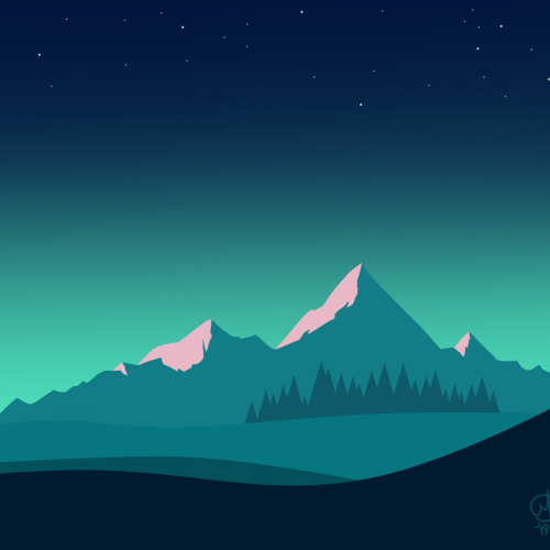 Night landscape of snowy mountains.